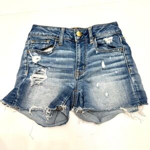 American eagle denim distressed hi rise shortie short size  00